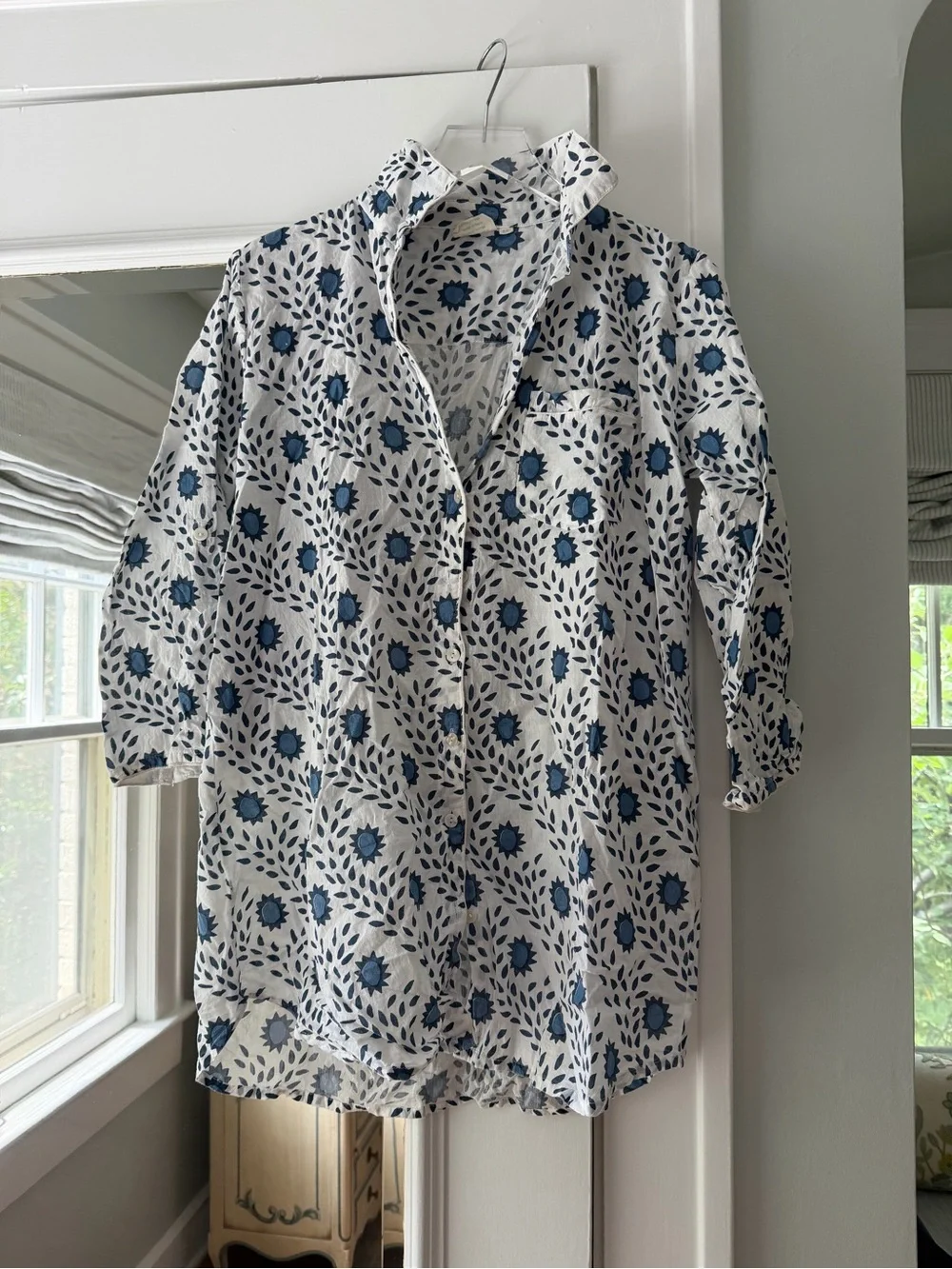 JA Husband Shirt White and Blue Floral Women's Swim Coverup Tunic - Picture 1 of 1